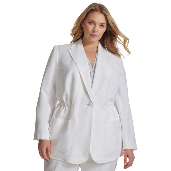 Calvin Klein Linen-Blend Elasticized-Waist Blazer WHITE Plus Size 20W MSRP $169